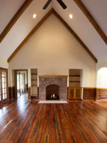 reclaimed heart pine flooring in a living room
