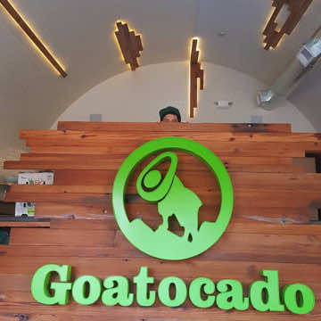 Goatocado Sign built using Oily Heart Pine