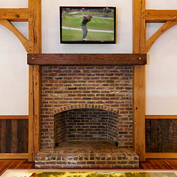 Old Heart Pine Beam Used as Fireplace Mantel