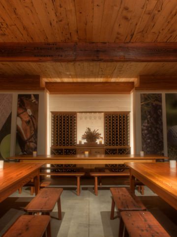 New Kent Winery cellar room using hardwood for ceiling panels